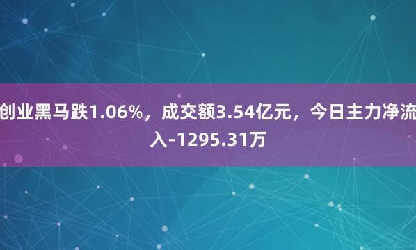 创业黑马跌1.06%，成交额3.54亿元，今日主力净流入-1295.31万