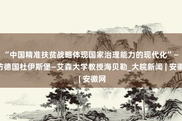 “中国精准扶贫战略体现国家治理能力的现代化”——访德国杜伊斯堡—艾森大学教授海贝勒_大皖新闻 | 安徽网