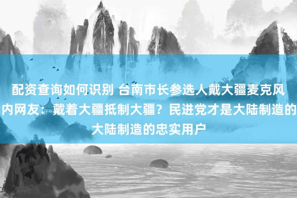 配资查询如何识别 台南市长参选人戴大疆麦克风受访，岛内网友：戴着大疆抵制大疆？民进党才是大陆制造的忠实用户